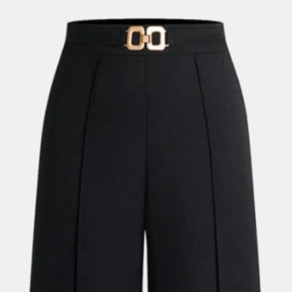 Commense Black High Waist Wide Leg Trousers Gold Link Waist Detail XL – Parisian